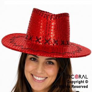 SOMBRERO COWBOY LENTEJUELA ROJO X 1